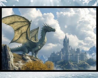 Guardian of the Realm Dragon Wall Art Print, Fantasy Landscape, Mystic Fantasy Decor, Epic Fantasy Art, Dragon Fantasy Art, Dragoncore