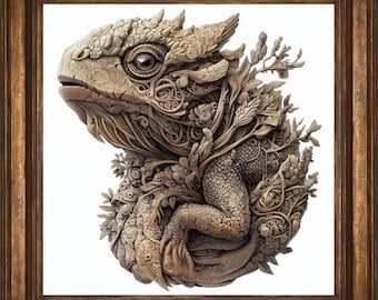 Reptiel steenhouwen Fantasy Wall Art Print, mystic Fantasy decor voor thuis, mystieke kunstwerken, cadeau fantasie minnaar, steenhouwen fantasykunst