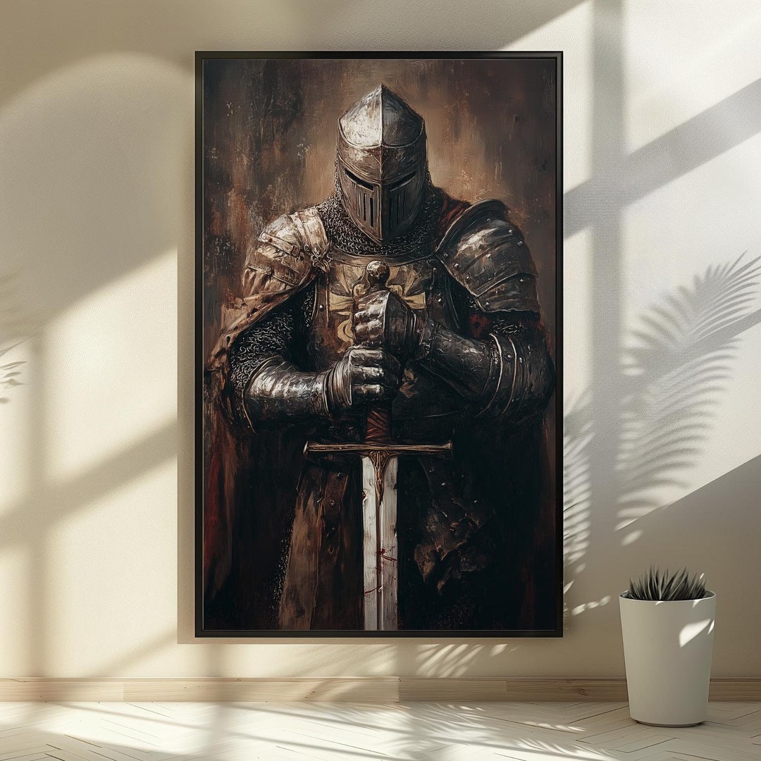 Ironclad Resolve: Crusader Knight Wall Art Print - Medieval Valor Decor ...