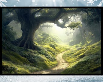 Enchanted Path: Whispers of the Ancient Forest Art Print, Fantasy Landscape, Mystic Fantasy Decor, Fantasy Wall Art, Digital Fantasy Art