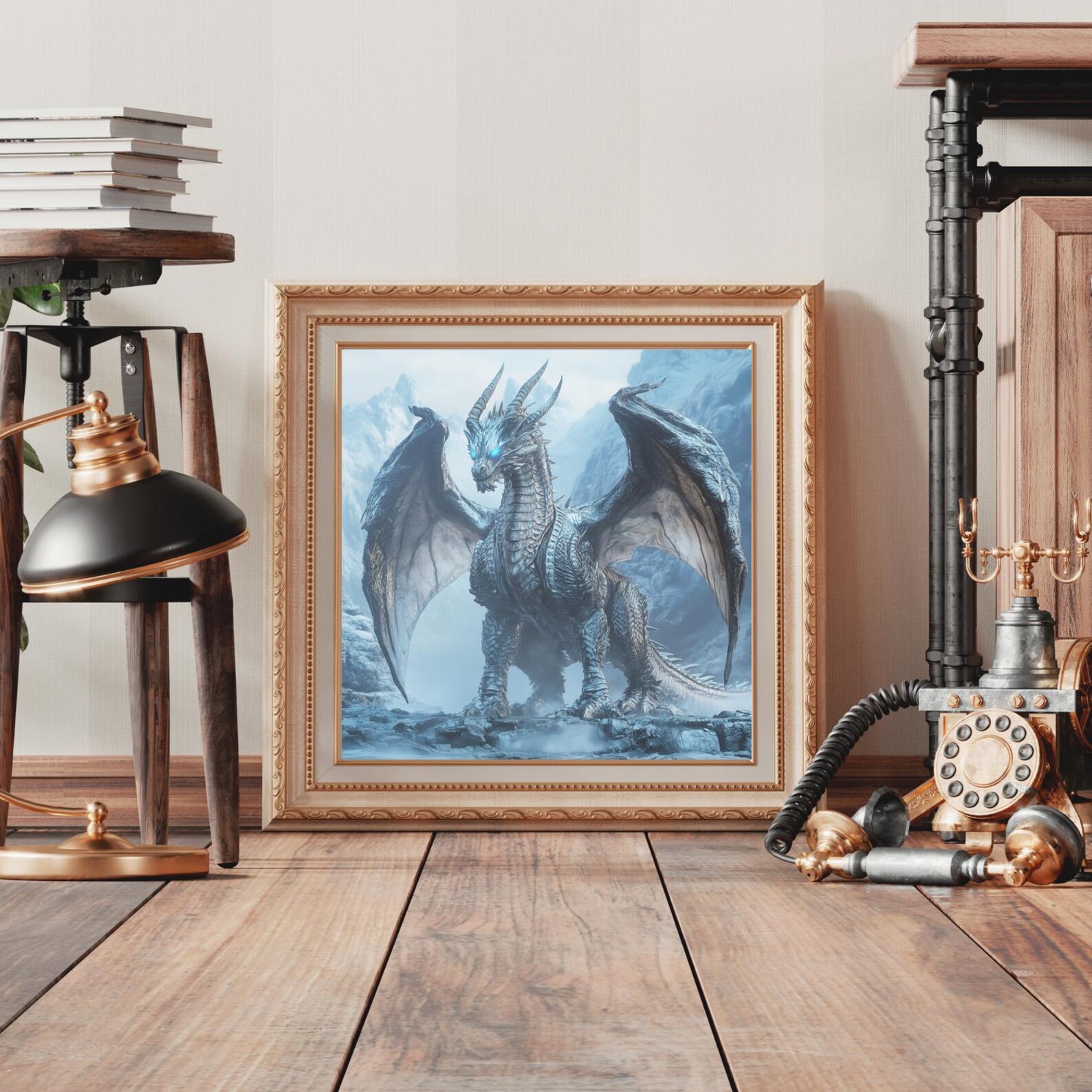 Ice Dragon Fantasy Wall Art Print, Mystic Fantasy Decor for Home ...