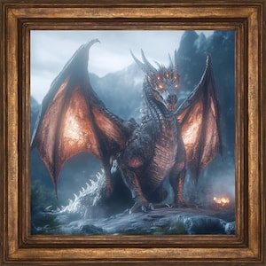 悪魔のドラゴンファンタジーウォールアートプリント、神秘的なファンタジーホームデコレーション、神秘的なウォールアート、ドラゴンの絵画、ドラゴン愛好家へのギフト、ドラゴンウォールアート