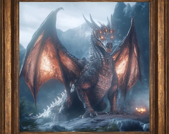 Demon Dragon Fantasy Wall Art Print, Mystic Fantasy Decor for Home, Mystical Wall Art, Dragon Painting, Dragon Lover Gift, Dragon Wall Art