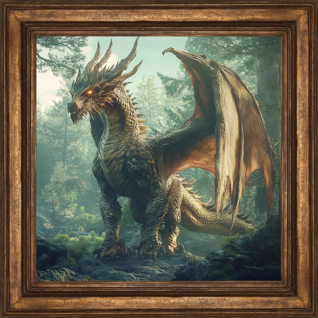 Gold Dragon Fantasy Wall Art Print, Mystic Fantasy Decor for Home ...