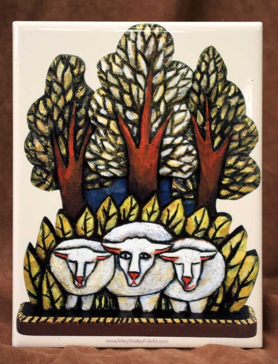 Items similar to American Folk Art Decorative Hanging Tile Three