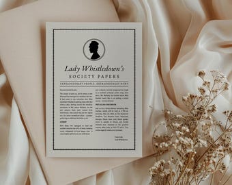 Bridgerton Themed Invitation Template: Lady Whistledown's Society Papers (5"x7" Digital Download)
