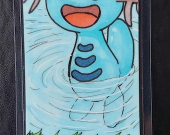 Blue Video Game Axolotl Adjacent Creature | OOAK 2X6 Laminate Bookmark