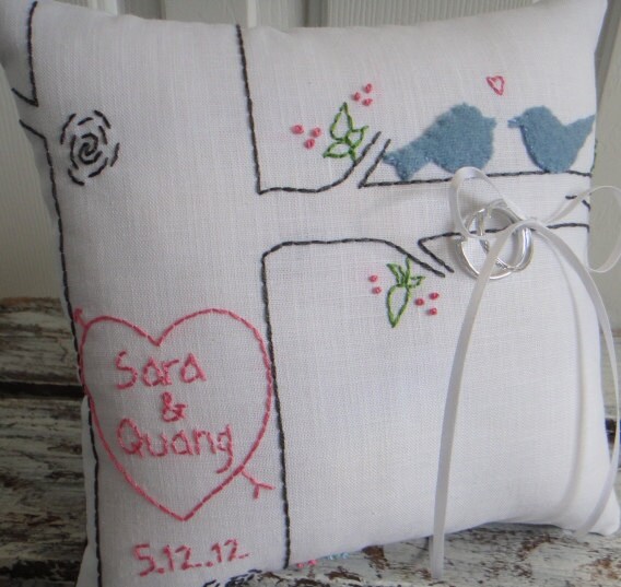 Love Birds Custom Wedding Ring Bearer Pillow in YOUR Wedding Etsy