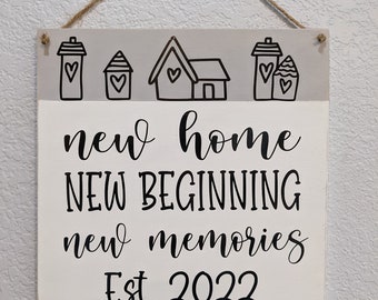 New Home. New Beginning. New Memories. New Home Modern Farmhouse Inspired Door Hanger. Housewarming gift. Realtor Gift for Clients.