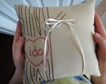 The Crush Mini. Primitive Faux Bois Ring Bearer Pillow. Ready to ship.