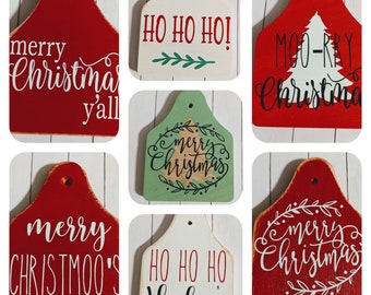 NEW Christmas tags for Cow Head Farmhouse Inspired Door Hanger. Personalized Custom Ear Jewelry Tags for Cow Head door hanger