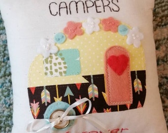 Happy Campers Forever Wedding Ring Bearer Pillow. Wedding gift for campers and glampers