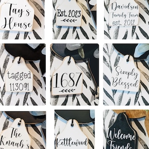 NEW Custom Add on ear tags for Cow Head Farmhouse Inspired Door Hanger. Personalized Custom Ear Jewelry Tags for Cow Head door hanger