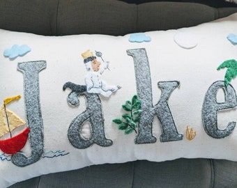 Personalized Baby Name Pillow/ Toddler Applique Pillows for Boy