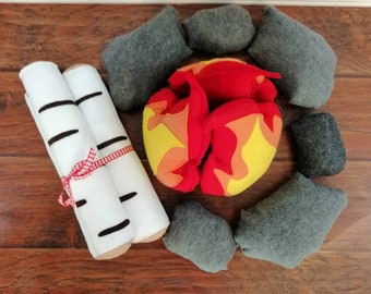 Made to Order. Imaginative Pretend Play Eco Felt Campfire Fire Pit with Logs and Stones