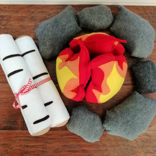 Made to Order. Imaginative Pretend Play Eco Felt Campfire Fire Pit with Logs and Stones