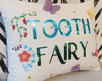 Encanto InspiredTooth Fairy Pillow. Floral Children's tooth fairy cushion. Children's bedding decor. Appliqued children's pillow