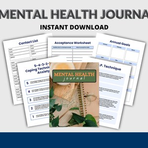Mental Health Journal for Self-Care, Mindfulness Journal, Wellness Tracker, Daily Reflection, Gratitude Diary, Therapeutic Notebook