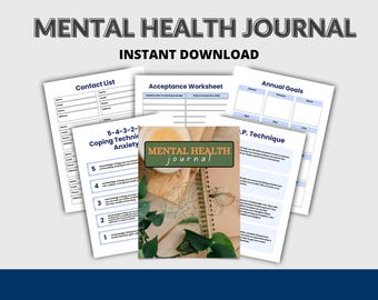 Diario de salud mental para el autocuidado, diario de atención plena, seguimiento del bienestar, reflexión diaria, diario de gratitud, cuaderno terapéutico