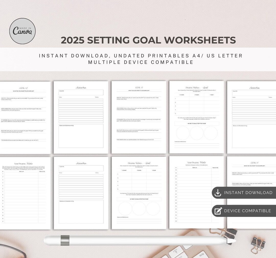 Setting Goals Workbook | Printable Goal Setting Planner | Personal ...