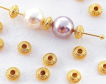 20pcs 14k Gold Gear Round Spacer Beads, Jewelry Making Supplies Wholesale, 5mm (NZG648)