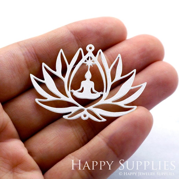 Stainless Steel Buddha Charm, Buddha in Lotus Charm Pendants, Om Charm, Namaste Meditation Yoga Charms, Laser Cut Jewelry Supplies (SSD1328)