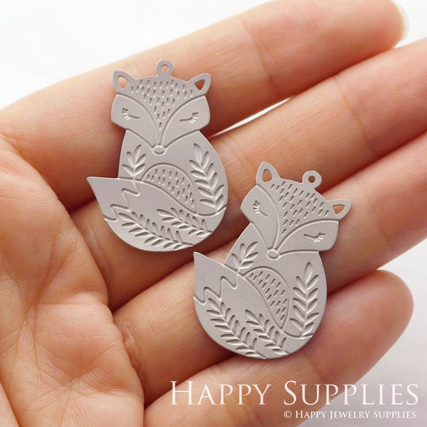 Fox Etched Stainless Steel Charms, Corroded Fox Charms,  Fox Stainless Steel Jewelry Supplies, DIY Necklace, Earrings (SSB109)