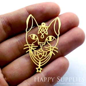 Brass Charms Cat Etched Charms, Brass Findings, Bar Raw Brass Earrings Charms, Brass Connectors, Making Jewelry Supplies (RD1355)
