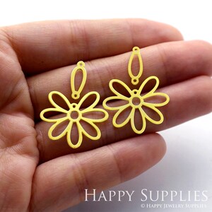 4pcs(1set) Raw Brass Flower Earring Charms Pendant, Two-Piece Geometric Charms, Earring Findings, Laser Cut Jewelry Supplies (RD1218)