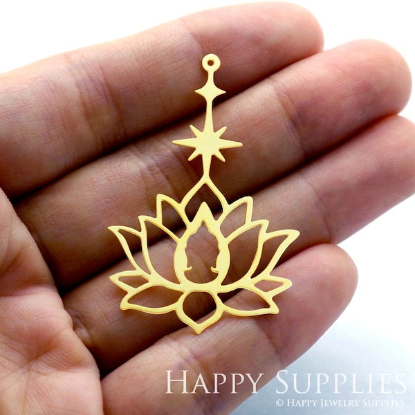 Brass Charms  Flower Charms, Brass Findings, Raw Brass Pendants, Lotus Earrings Charms, Brass Connectors, Making Jewelry Supplies (RD1325)
