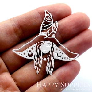 Heks roestvrijstalen bedels, geometrische bedels, Halloween-sieraden, DIY-ketting, heksenoorbellen (SSB421)