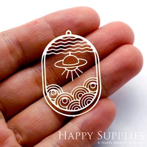 Geometric Stainless Steel Charms, Spaceship Geometric Stainless Steel Jewelry Supplies, DIY Necklace, Oval Earrings (SSD1800)
