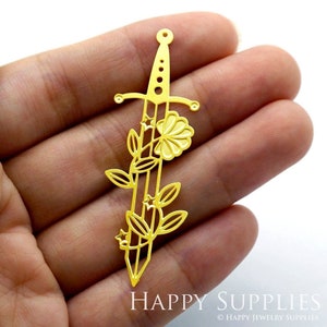 Raw Brass Sword Charms  Pendants,  DIY Geometric Sword Necklace, Sword Brooch, Sword Earrings (RD1383)