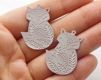 Fox Etched Stainless Steel Charms, Corroded Fox Charms,  Fox Stainless Steel Jewelry Supplies, DIY Necklace, Earrings (SSB109)