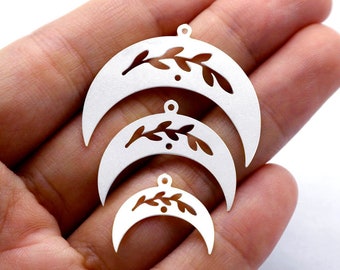 3pcs (1set) Stainless Steel Charm,Geometric Moon Pendant,Steel Findings,Necklace Pendant,Earrings,Jewelry Supply,Moon Steel Charm (SSD1337)