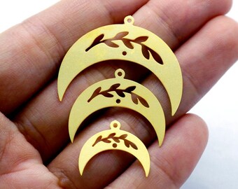 3pcs (1set) Raw Brass Charms, Moon Pendant,Brass Findings,Necklace Pendant,Earrings Charms, Jewelry Supplies, geometry Brass Charm(RD1337)