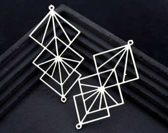 Geometric Stainless Steel Charms,  Diamond Geometric Stainless Steel Jewelry Supplies, DIY Necklace, Square Earrings (SSD1791)