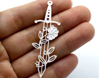 Sword Stainless Steel Charms,  Pendants, Stainless Steel Findings, Necklace Pendants,  Earrings Charms,  Sword Steel Charms (SSB410)