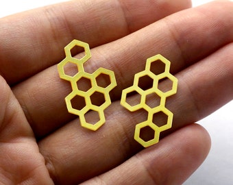 4 piezas de dijes de panal de abeja de latón crudo, colgantes de panal de abeja, collar de panal de abeja para hacer tú mismo, broche de panal de abeja, pendientes de panal de abeja (RD016)