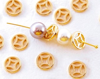 50pcs 14K Gold Silver Coin Spacer Beads 7/8mm, Gold plated Brass Flower Saucer Beads (NZG651)