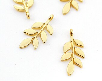 Gold Leaf Charm, Earrings Charms, Earring Findings, Leaves Charms, Earring connectors, Necklace Pendant,Jewelry Supplies (NZG569)