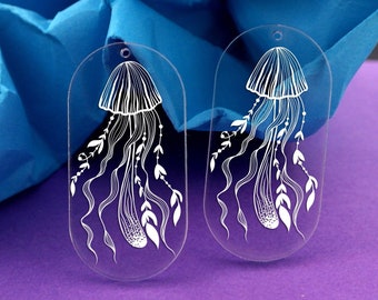 Oval Acrylic Earrings Charms - Jellyfish Earrings Charms - Jellyfish Acrylic Pendants, Earring Findings - Jewellery Supplies (AHV165)