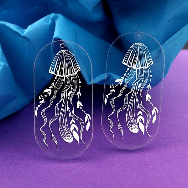 Oval Acrylic Earrings Charms - Jellyfish Earrings Charms - Jellyfish Acrylic Pendants, Earring Findings - Jewellery Supplies (AHV165)