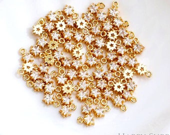 10pcs Real 14K Gold Star Shape Zircon Connector Charm, Birthstone Charms Earring Necklace, Stars Earring Pendant Charm Wholesale (TR-220)