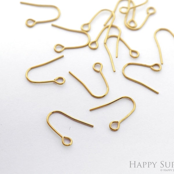 Brass Earring Hook, 50pcs Raw Brass Ear Wires, Earring Findings - Necklace Jewelry Findings - 12x15mm (NZG400)