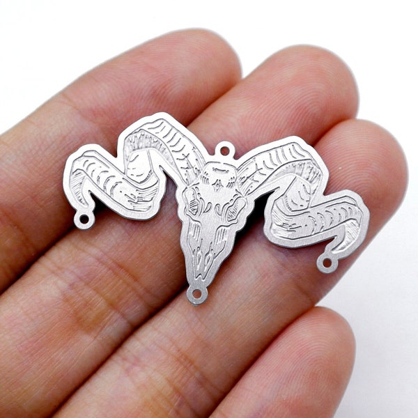 Cow Etched Stainless Steel Charms, Skeleton Corroded Charms, Ox-head Jewelry Supplies, DIY Necklace, Halloween Earrings (SSB730)