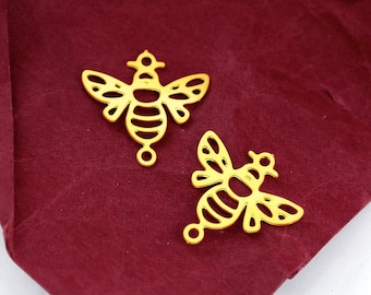 10pcs Raw Brass Bee Charms, Bee Geometry Necklace Charms Brass Findings, Bee Geometry Earrings Connectors (RD2274)