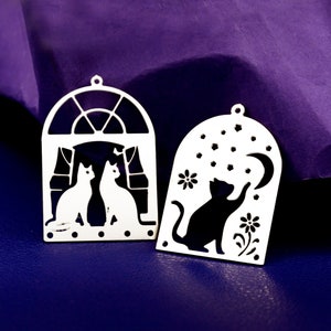 Stainless Steel Cat Charm, Cat Pendant, Cat Earring Charm, Earrings Findings, Necklaces, Animal Charms, Jewelry Supplies (SSD2644)