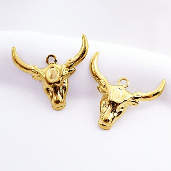 Gold Plated Ox Head Earring Charms, Cow Pendant, Bracelets Finding, Necklace Pendant, Earrings Charm, High quality vacuum plating (NZG568)