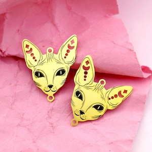 Brass Earring Charms, Engraved Charms, Cat Charms, Brass Jewelry Supplies, Earrings Charms, Necklace Pendants, Jewelry Supplies (ERD252)